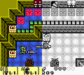 In a castle, a boy in a green suit unsheats his sword against a knight in armor.