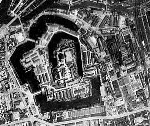 Aerial view of Osaka castle grounds on 1 June 1945