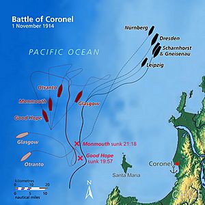 Battle of Coronel map (relief)