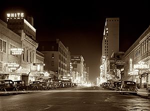 Elm St at night Dallas TX 1942