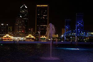 Friendship Fountain and Jacksonville Landing at night