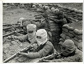 Indian infantry in the trenches, prepared against a gas attack (Photo 24-300)