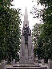 Monument with the Columns of Gediminas, dedicated to the 10th anniversary of Independence of Lithuania in Plungė, Lithuania