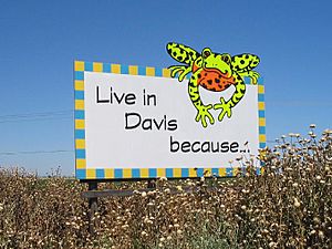 One of a set of two billboards in Davis, California advertising its nuclear-free policy