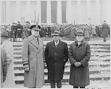 President Truman attends the ceremony at Lincoln Memorial in honor of President Lincoln's birthday. This photo shows... - NARA - 199786