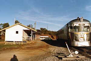 RM 2017 at Greenvale Station about to depart on the fortnightly service to Townsville, ~1991