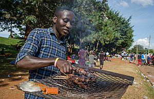 Roasted beef on sticks in Kampala, Uganda