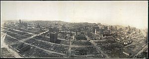 San Francisco in ruins view from Captive Airship above Folsom 1906