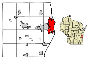 Location of Sheboygan in Sheboygan County, Wisconsin.