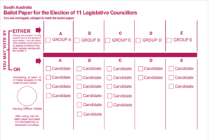 South Australian Legislative Council Ballot Paper