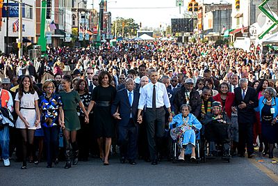 The First Family joined others in beginning the walk across the Edmund Pettus Bridge, 2015