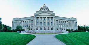 The south facade of the Kentucky State Capitol building located in Frankfort, Kentucky. Photographed by Tedd Liggett on September 15, 2018
