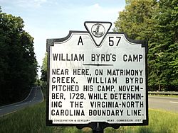 William Byrd's Camp November 1728 Historic Marker Henry County Virginia