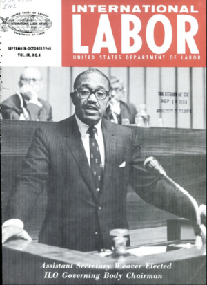 1968 International Labor cover shows George L. P. Weaver elected chair of ILO governing body