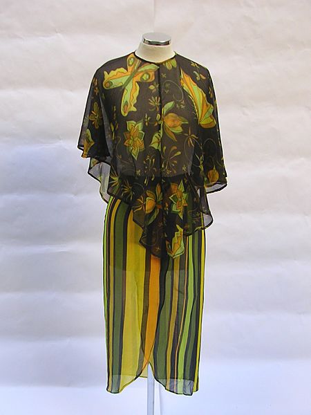 1972 green, black and gold  Insects  dress by Yannis Tseklenis