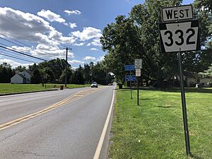 2022-09-20 12 40 51 View west along Pennsylvania State Route 332 (Jacksonville Road) just west of Bristol Road along the border of Ivyland and Warminster Township in Bucks County, Pennsylvania
