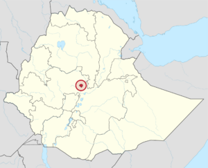 Addis Ababa highlighted inside of Ethiopia