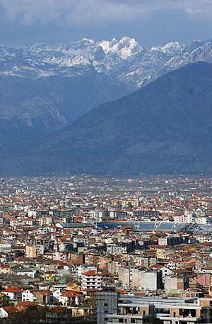 Shkodër and the Albanian Alps seen from Rozafa Castle