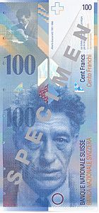 A banknote with portrait of Giacometti