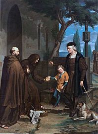 Christopher Columbus at the gates of the monastery of Santa Maria de la Rabida with his son DiegoFXD