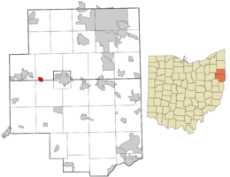 Location of Damascus in Mahoning and Columbiana counties and in the State of Ohio