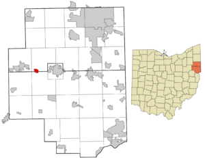 Location of Damascus in Mahoning and Columbiana counties and in the State of Ohio