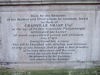 Granville Sharp's tomb inscription