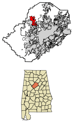 Location of Graysville in Jefferson County, Alabama.