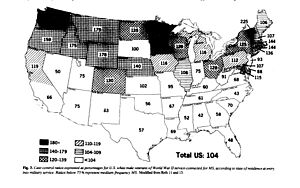 Kurtzke 1983 map of Multiple sclerosis in the USA