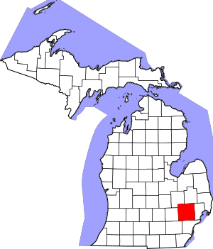 Map of Michigan highlighting Oakland County
