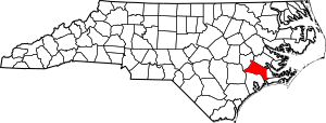 Map of North Carolina highlighting Jones County