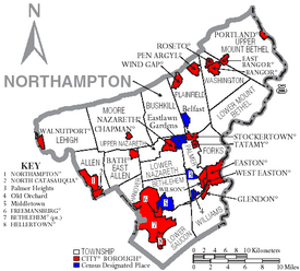Map of Northampton County Pennsylvania With Municipal and Township Labels