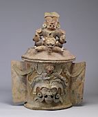 Mayan - Maya Polychrome Lidded Urn with Seated Figure - Walters 482793