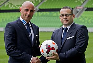 Melbourne Victory Chairman Anthony Di Pietro with Melbourne Victory coach Kevin Muscat