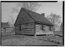 Perspective view of the cabin, looking from the northwest; sight-line includes a portion of the east cabin - The Hermitage, West Cabin, 4580 Rachel's Lane, Hermitage, Davidson HABS TENN,19-NASH.V,1A-7