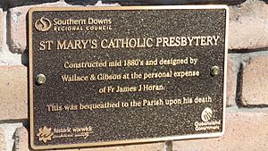 Plaque at St Mary's Presbytery, Warwick, 2015