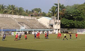 Players of Churchill Brothers FC Goa reserves in action during a Goa Pro League match against Sporting Goa