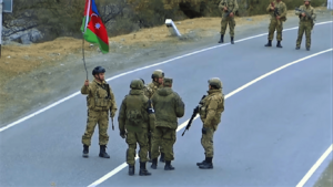 Russian peacekeepers and Azerbaijani military personnel near Vank village