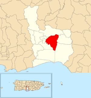 Location of Tijeras within the municipality of Juana Díaz shown in red