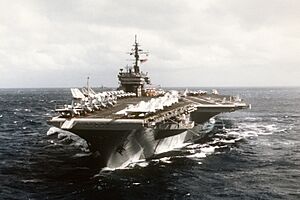 USS Constellation (CV-64) underway bow view