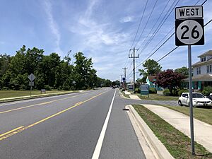 2022-07-08 13 10 03 View west along Delaware State Route 26 (Atlantic Avenue) at Town Road in Ocean View, Sussex County, Delaware