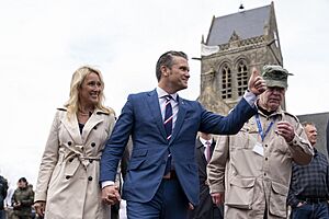 250606-D-PM193-3170 SecDef Pete Hegseth Participates in Troop PT on Omaha Beach, Meets with UK and French Counterparts, Delivers Remarks at D-Day Ceremonies
