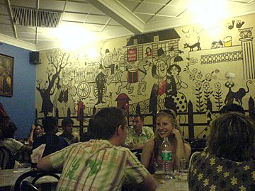 Cafe Mondegar, Colaba Causeway, interior wall murals