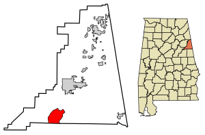 Location of Hollis Crossroads in Cleburne County, Alabama.