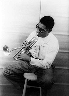 Dizzy Gillespie playing horn 1955