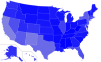 Map of the geographic distribution of American English in the United States.