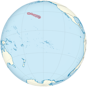 Hawaii on the globe (French Polynesia centered)