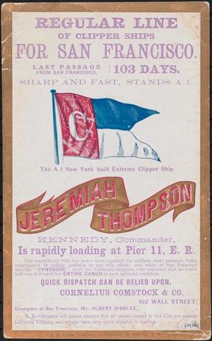 JEREMIAH THOMPSON Clipper ship sailing card