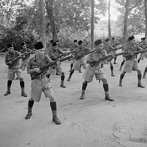 Malay Regiment at bayonet practice