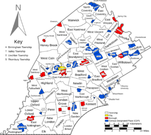 Map of Chester County Pennsylvania With Municipal and Township Labels